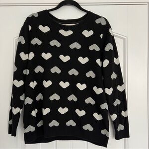 LOFT Black Sweater with White & Grey Heart Design